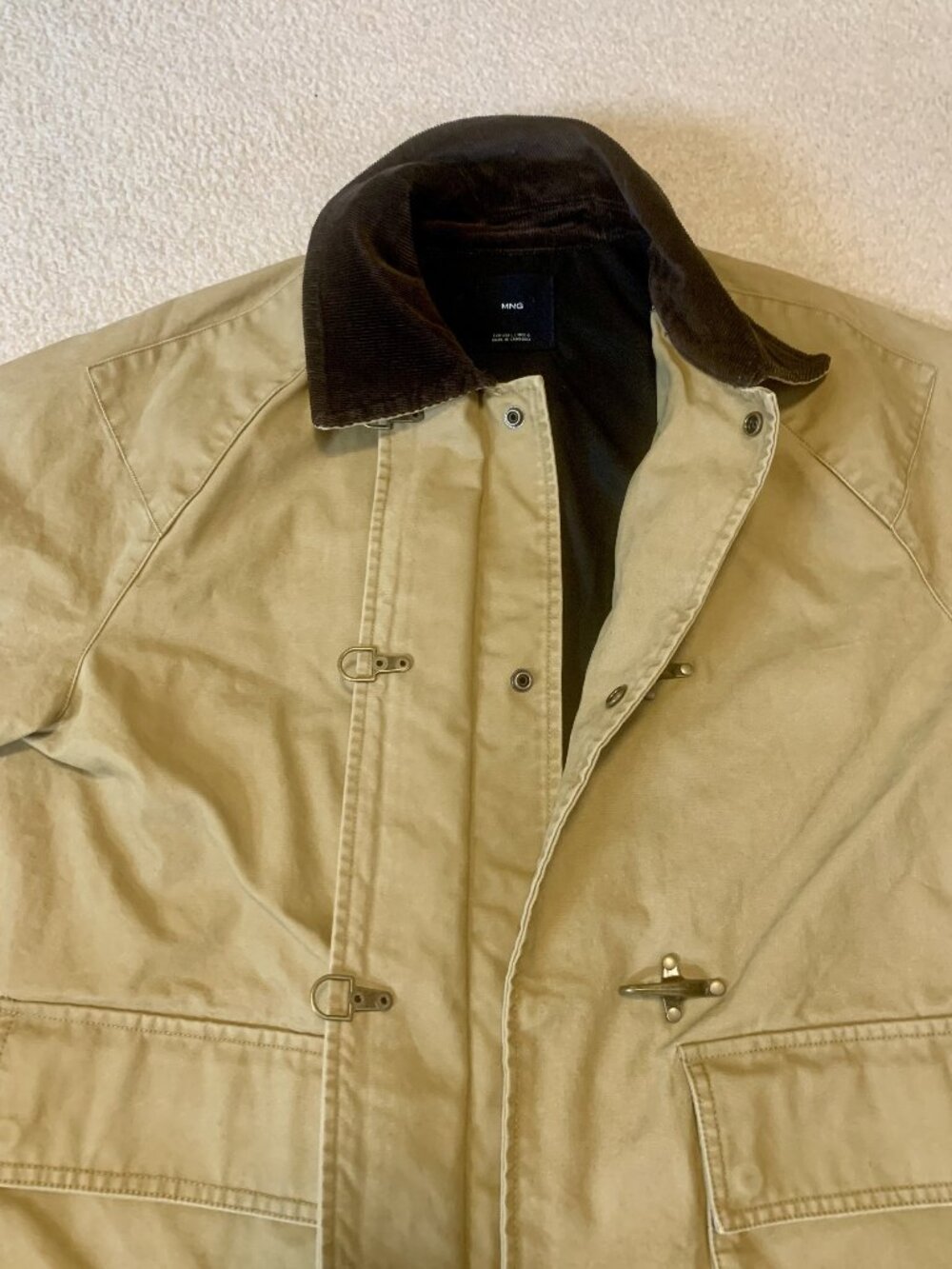 MANGO Corduroy Collar Cotton Canvas Barn Coat Tan L - Picture 6 of 16
